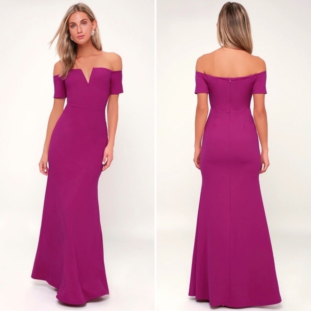 Lulus Purple Lynne Magenta Off-the-Shoulder Maxi Dress Size XS
